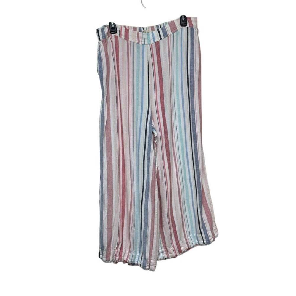 Cloth & Stone Women's Multi Striped Linen Blend Raw Hem Wide Leg Pants Size XL - Picture 2 of 7